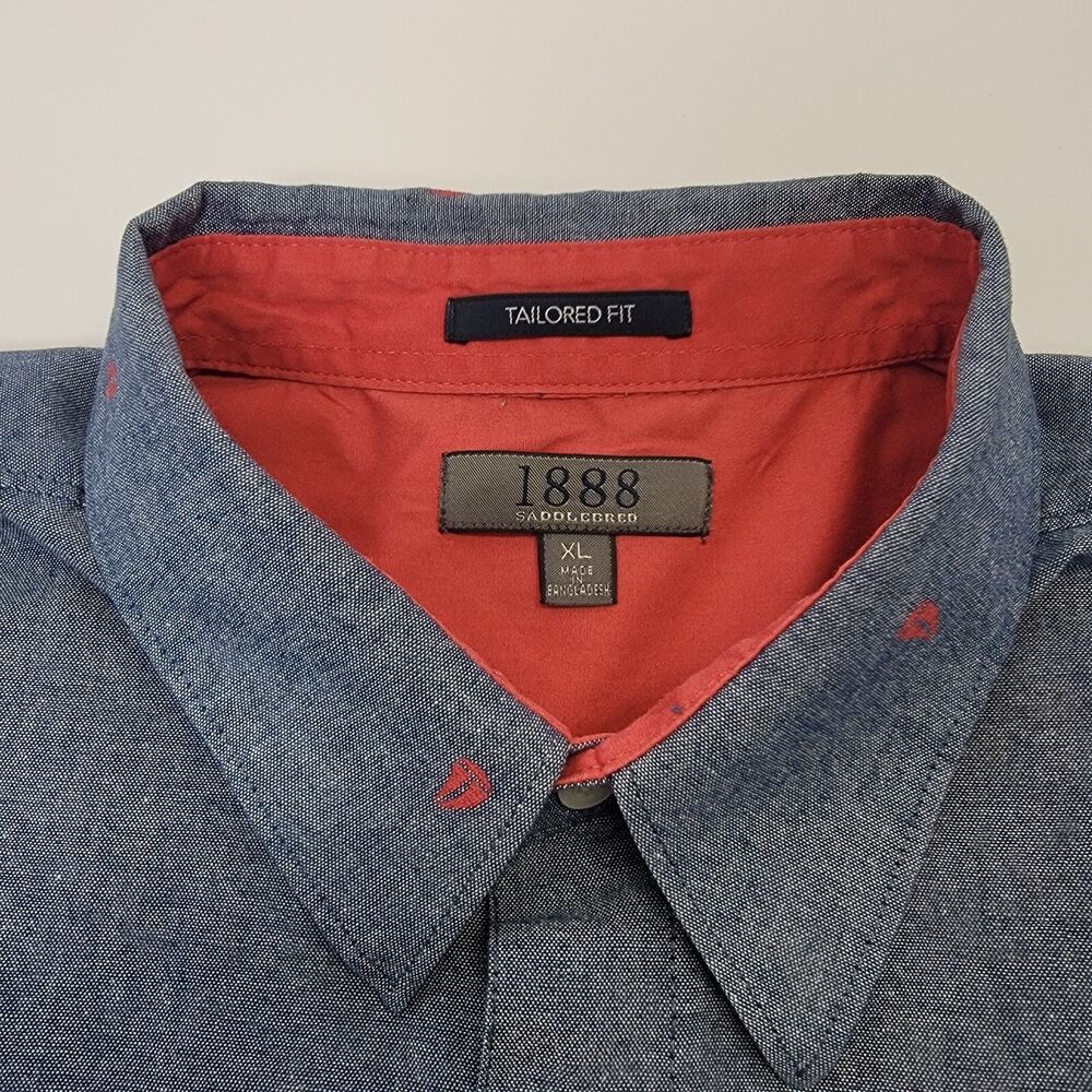 Saddlebred 1888 Mens Blue Short Sleeve Button Down Collar Sailboats Shirt XL